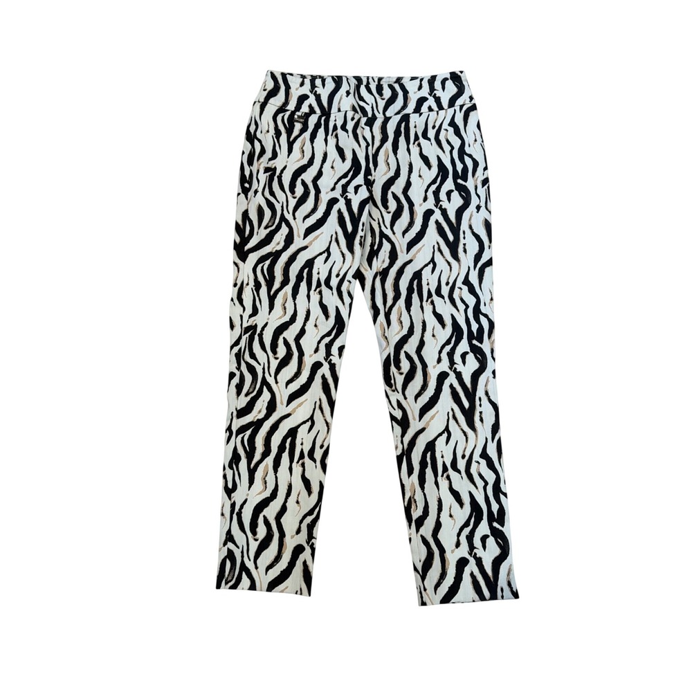 Lisette L Montreal Women 8 Zebra Print Ankle Pants White Black Tan Stretchy